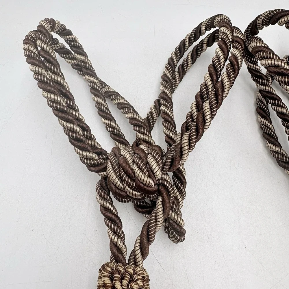 Pair Decorative Curtain Tassel Tiebacks Brown Beige Rope Window Holdbacks 24